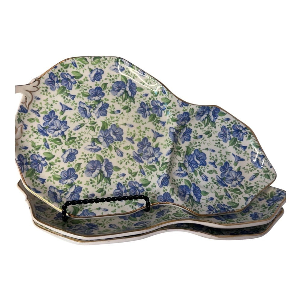 Royal Tudor Ware Barker Bros England Blue Floral Chintz Snack Plates Set of 3